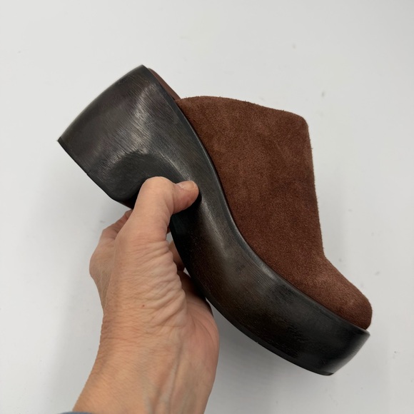 Everlane Dark Umber Brown Suede Wooden Puffa Platform Clog 5 - Picture 6 of 14